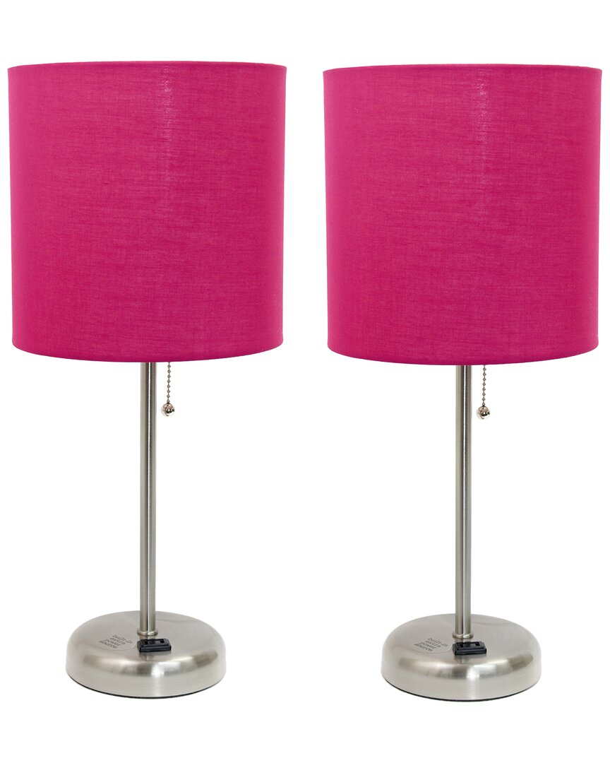 Lalia Home Set Of Two 19.5in Stick Table Desk Lamps With Charging Outlet &  Drum Shade In Burgundy