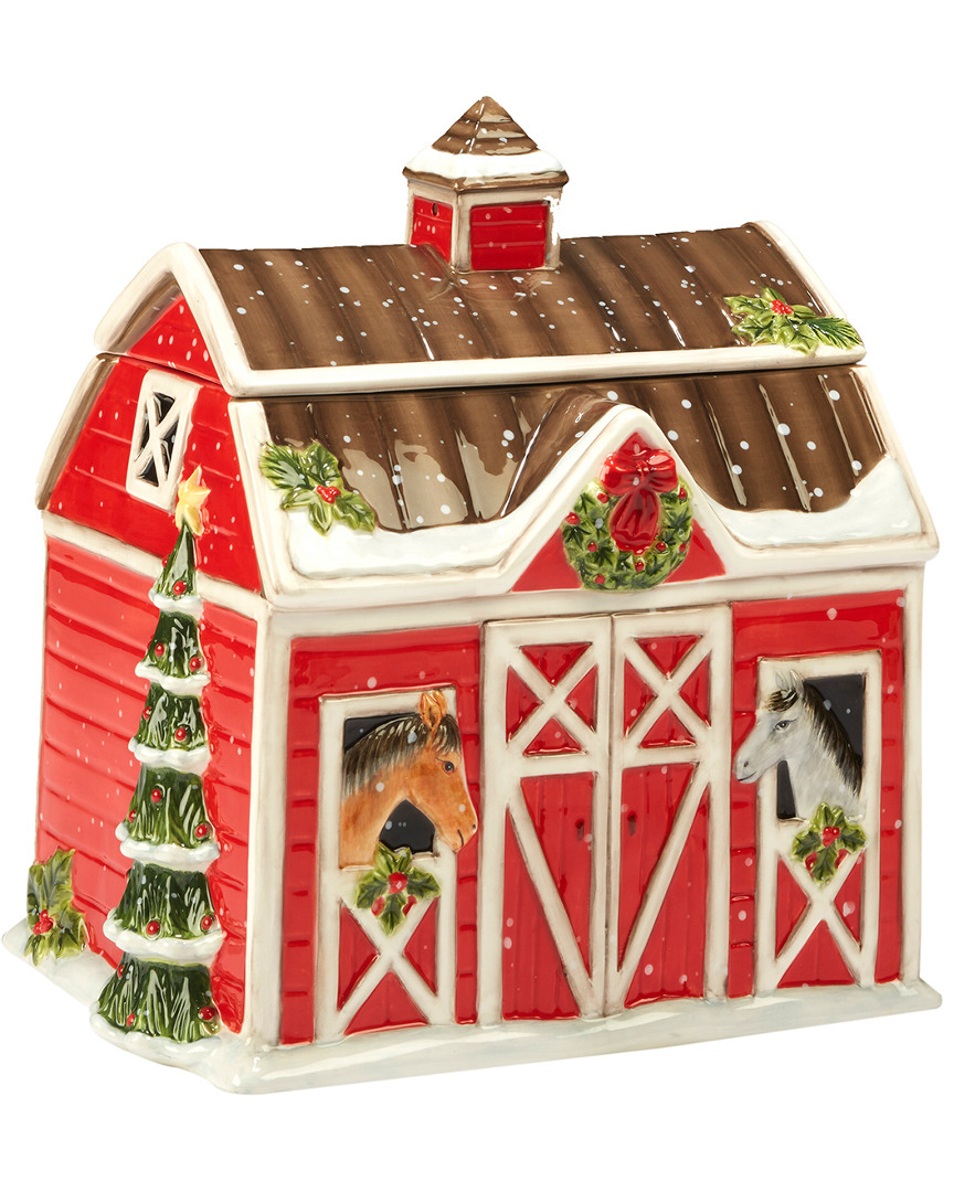 Certified International Christmas On The Farm 3d Barn Cookie Jar