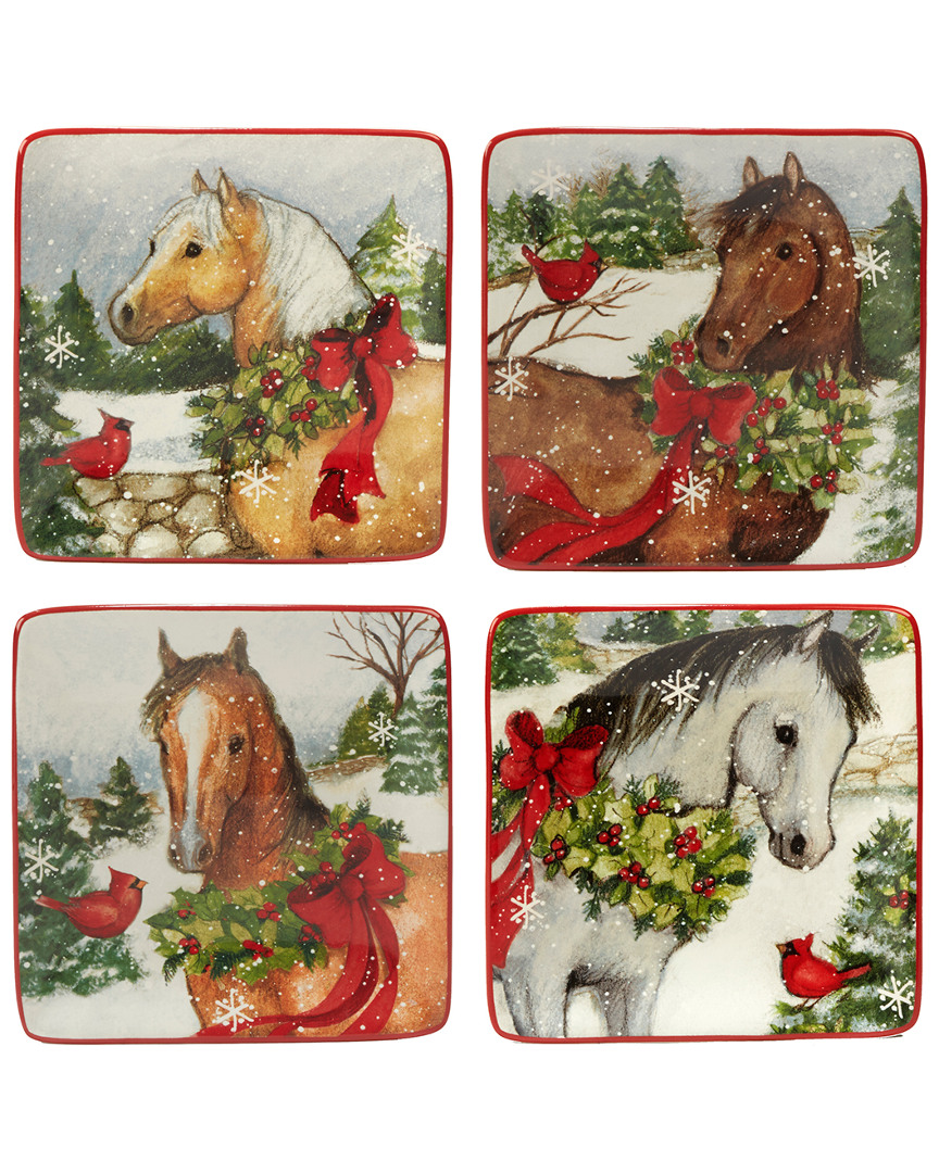 Certified International Christmas On The Farm Set Of 4 Canape Plates