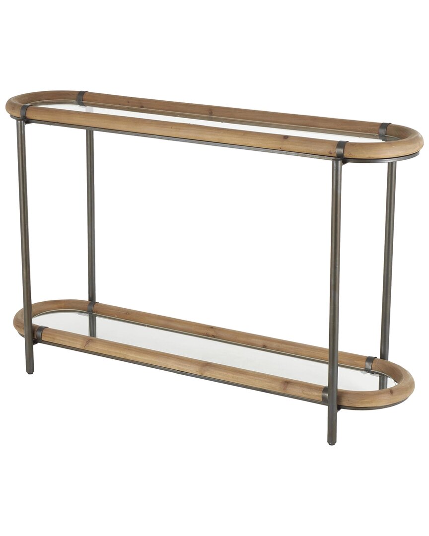 PEYTON LANE DNU PEYTON LANE OVAL 1-SHELF CONSOLE TABLE WITH FRAMED GLASS TABLETOP 