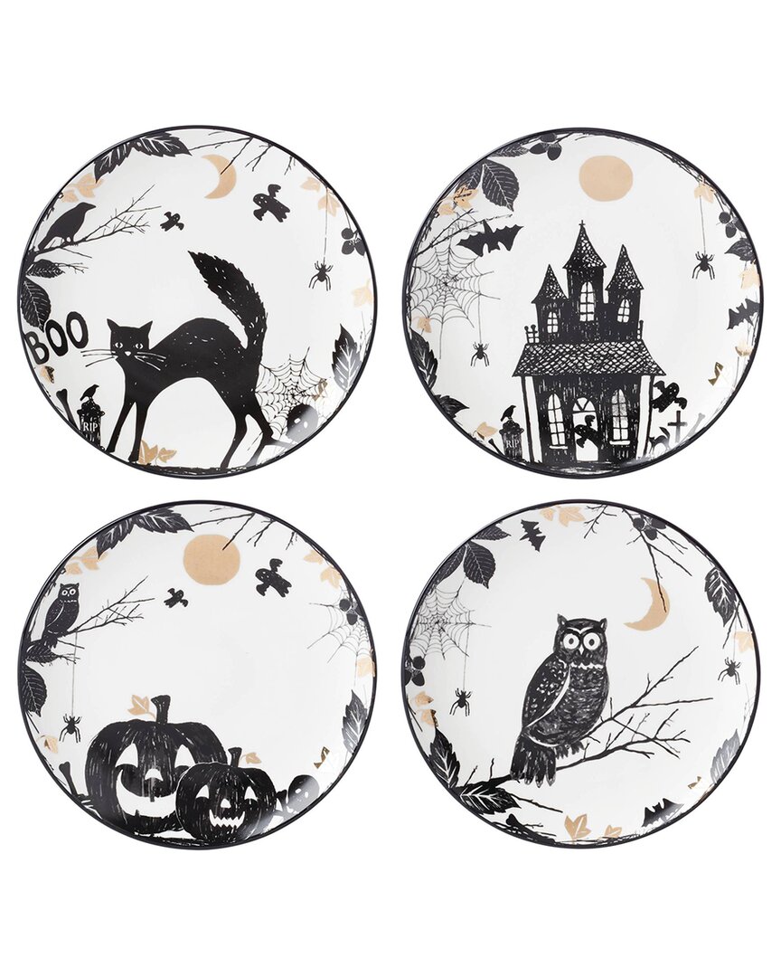 Lenox Set Of 4 Vintage Halloween Haunted Accent Plates