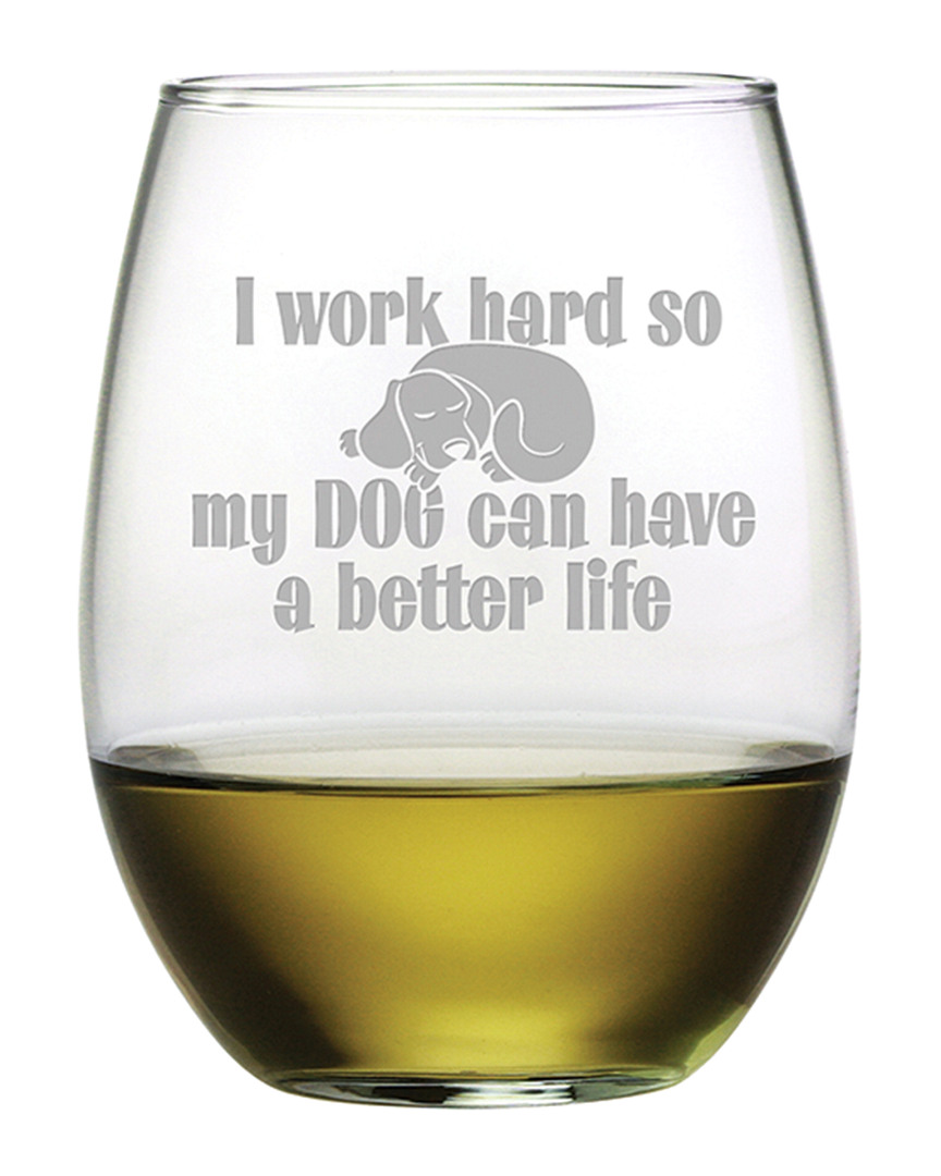 Susquehanna Glass Set Of 4 Dog Better Life Stemless Wine Tumblers