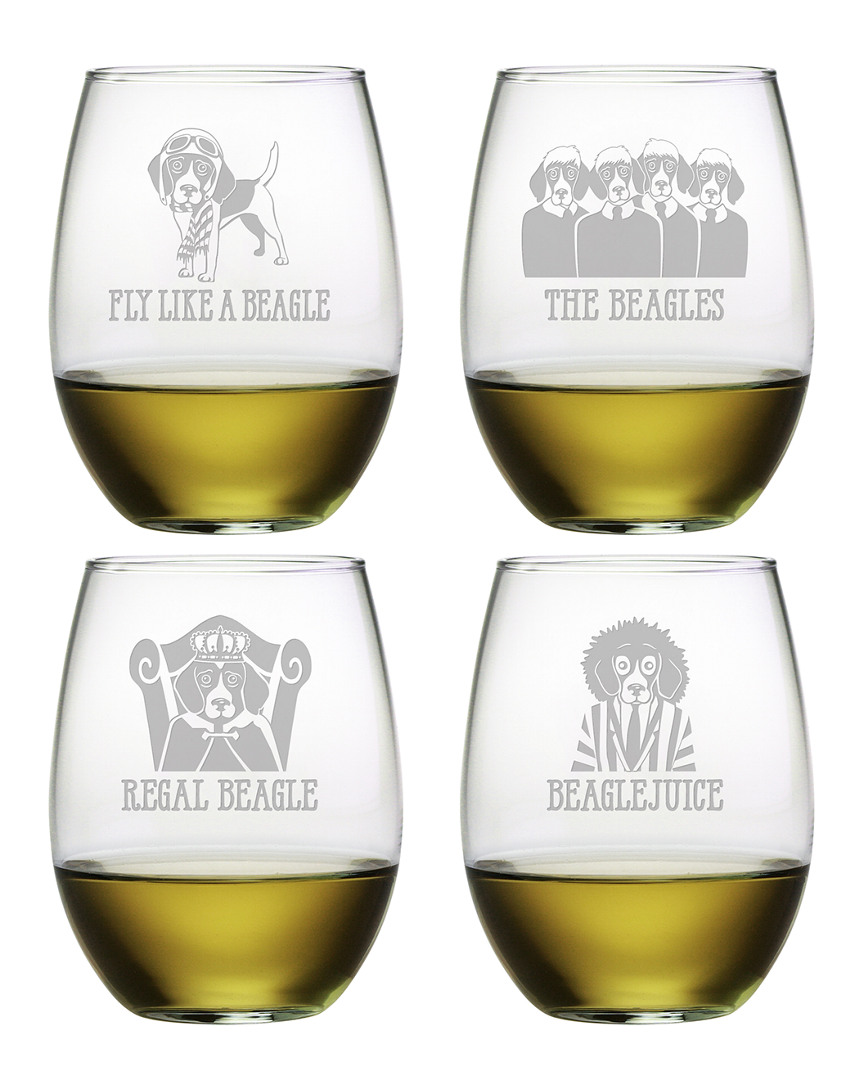 Susquehanna Glass Set Of 4 The Beagles Assortment Stemless Wine Tumblers