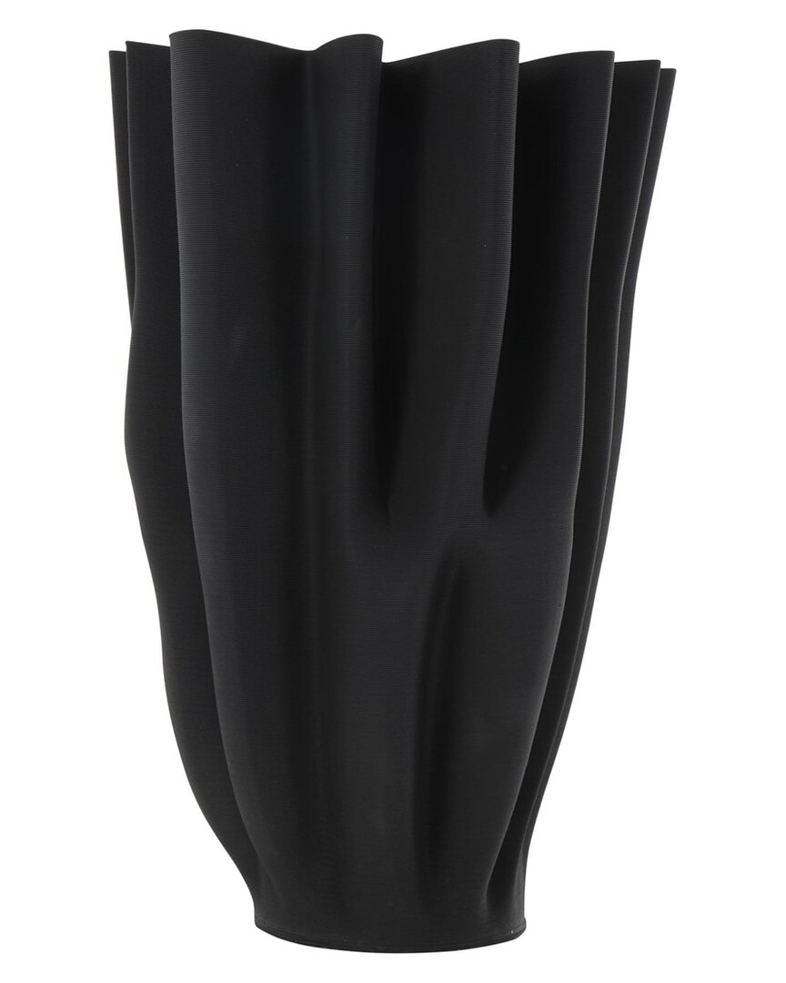 Peyton Lane Abstract Ceramic Dimensional Ribbed Tulip Decorative Vase In Black