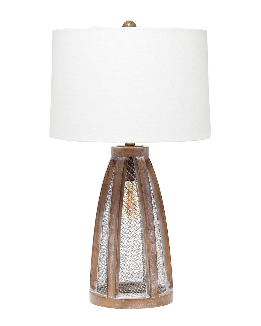 Lalia Home Wooded Arch Farmhouse Table Lamp With White Fabric Shade In Old Wood/ White