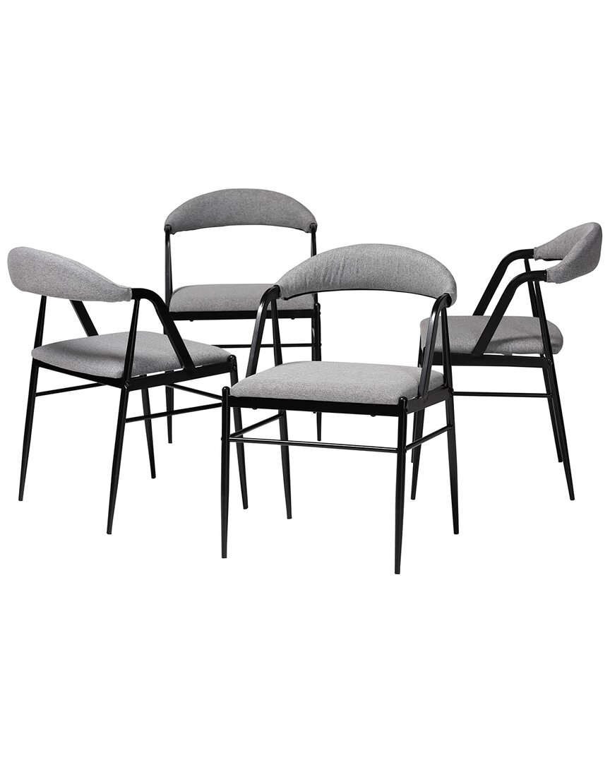 Baxton Studio Orrin Modern Industrial Fabric & Metal 4pc Dining Chair Set In Grey