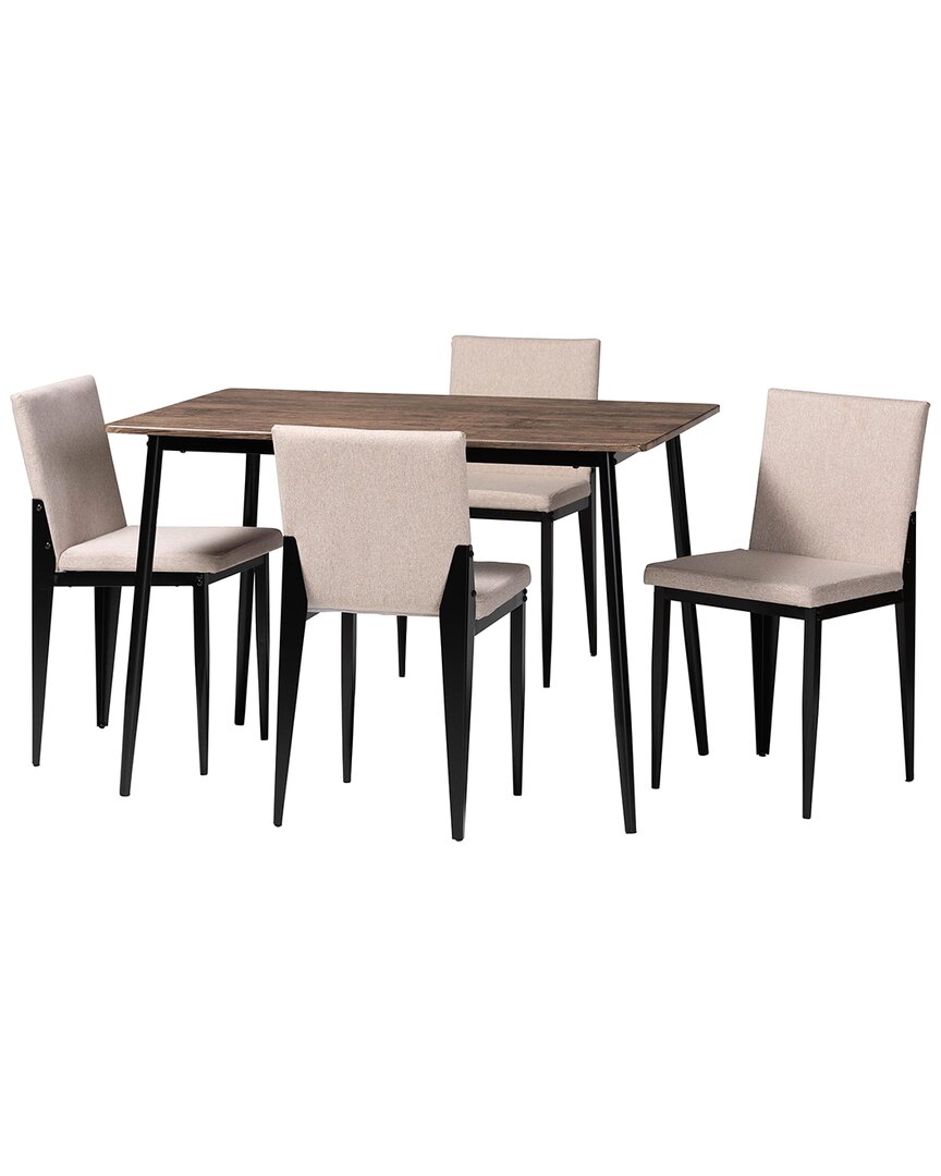 Baxton Studio Bishop Industrial Fabric & Metal 5pc Dining Set In Beige