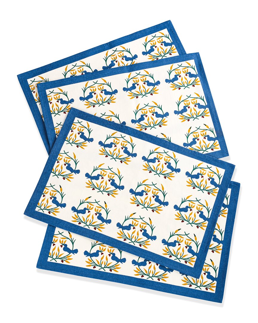 Tiramisu Set Of 4 Bluebird Blooms Block Print Placemats In Blue