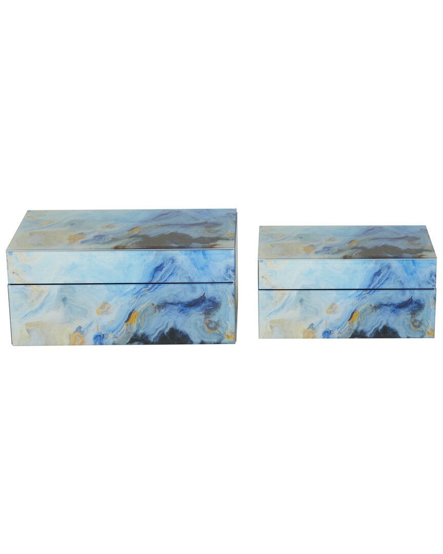 Cosmoliving By Cosmopolitan Set Of 2 Blue Wood Bohemian Boxes