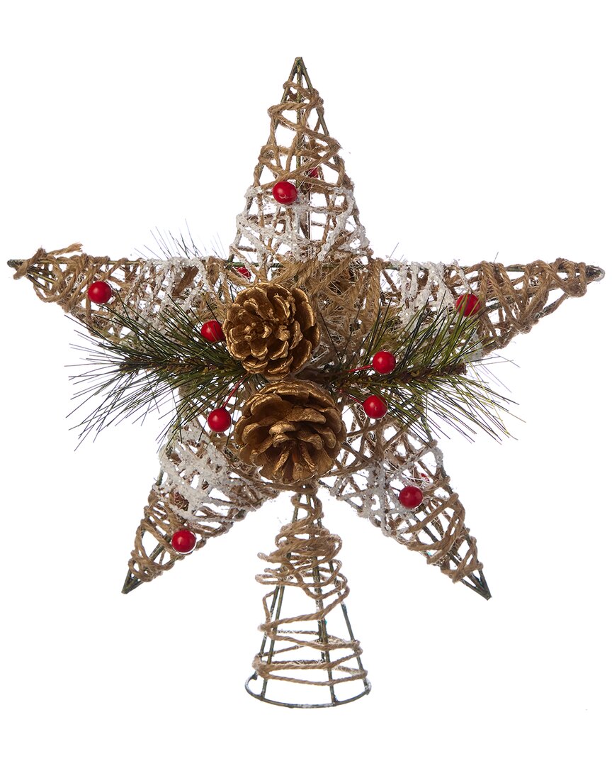 Kurt Adler 11in Natural Star With Pinecones Tree Topper In Brown