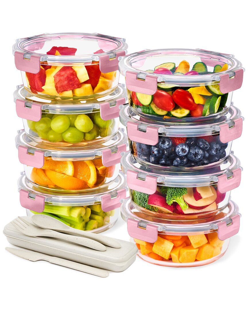 Sorbus 8 Pack Glass Round Food Containers With Lids In Pink