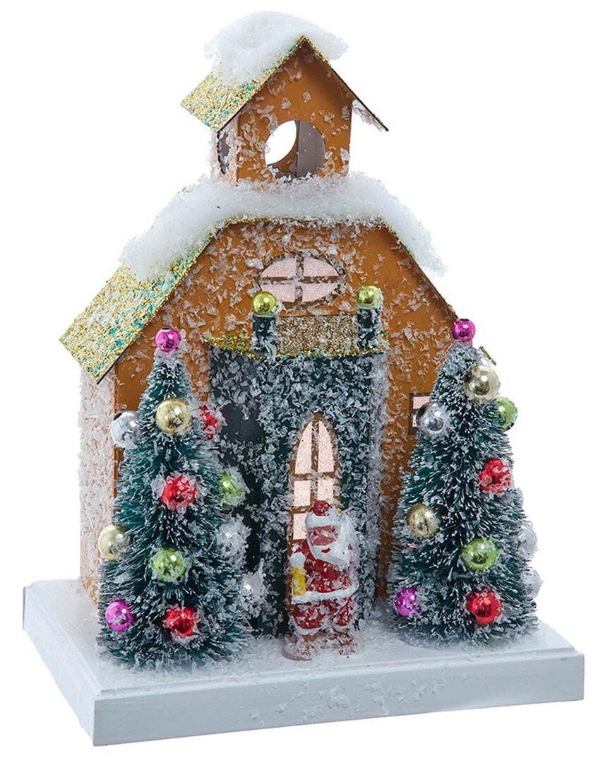 Kurt Adler 8.75-inch Battery Operated Led Lighted Gold Paper House Tablepiece In Brown