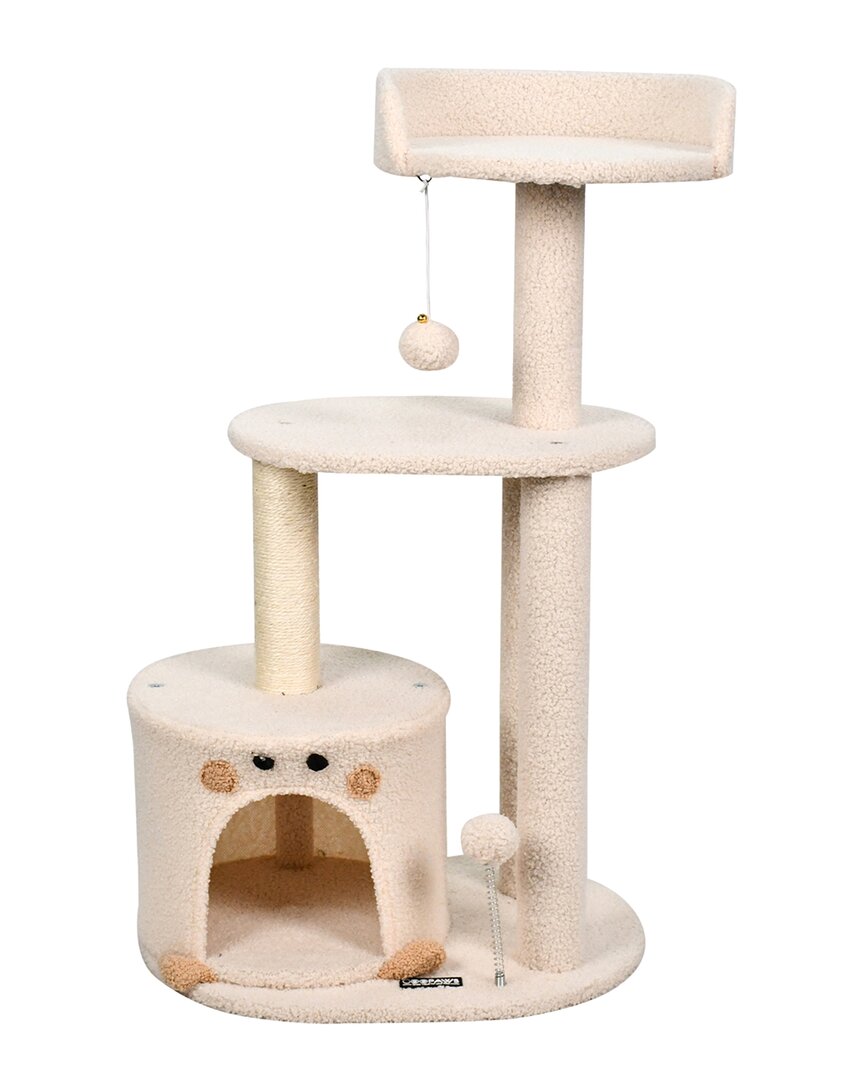Jespet 34in Furry Top Perch Cat Tree & Condo In Pink