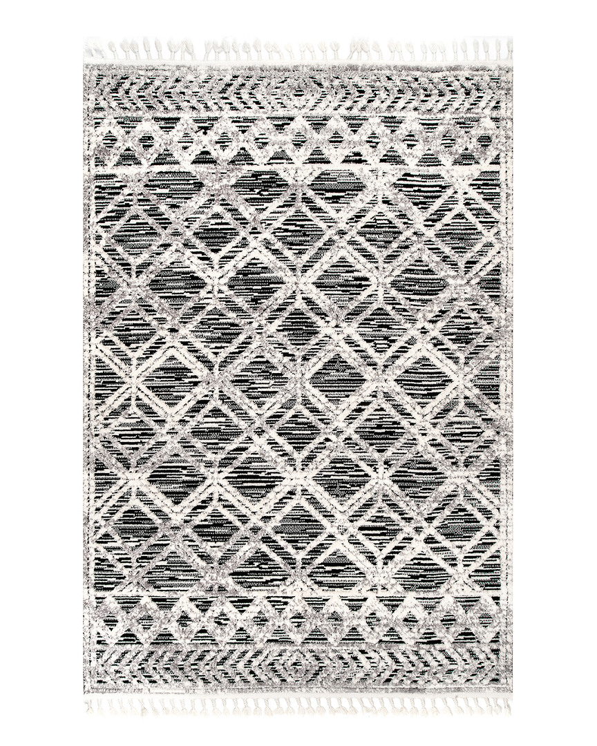 Nuloom Ansley Shaggy Lattice Tassel Rug In Grey