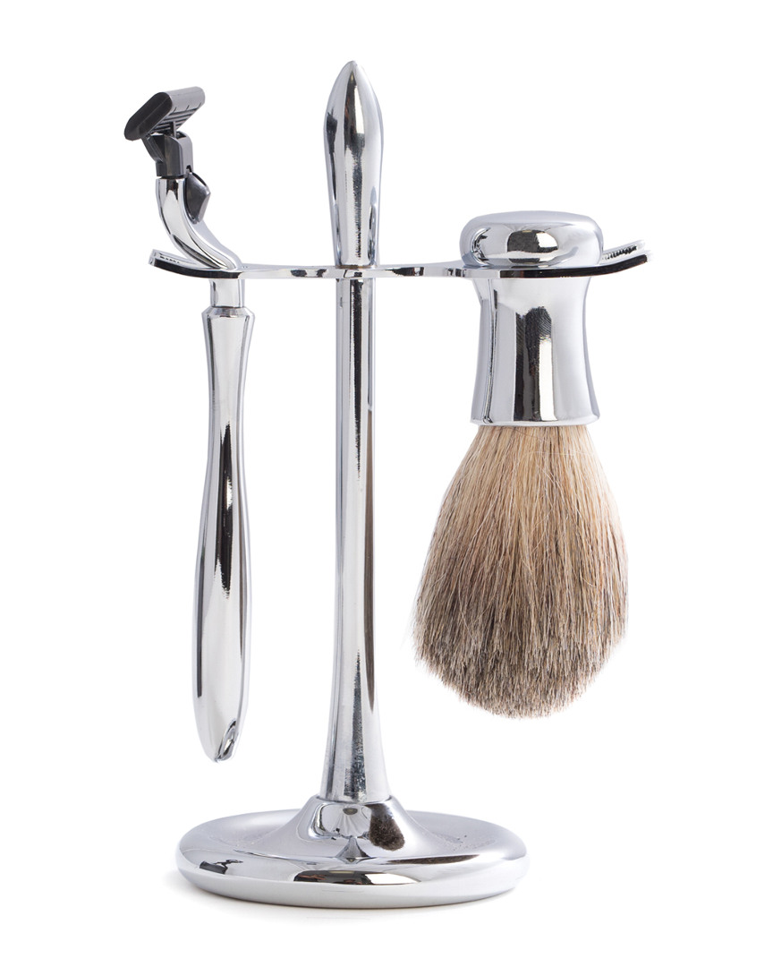 Bey-berk Mach 3 Razor & Pure Badger Brush On Chrome Stand