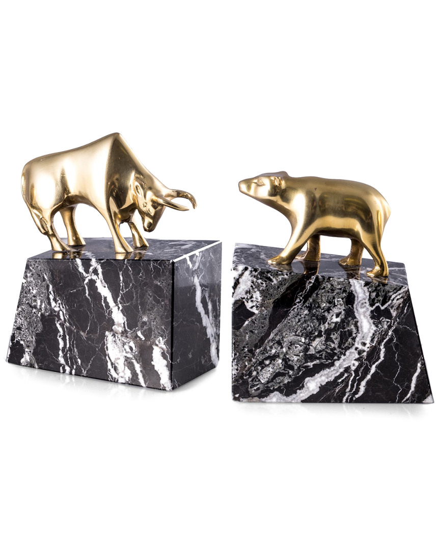Bey-berk Stock Market Brass Bull & Bear Bookends