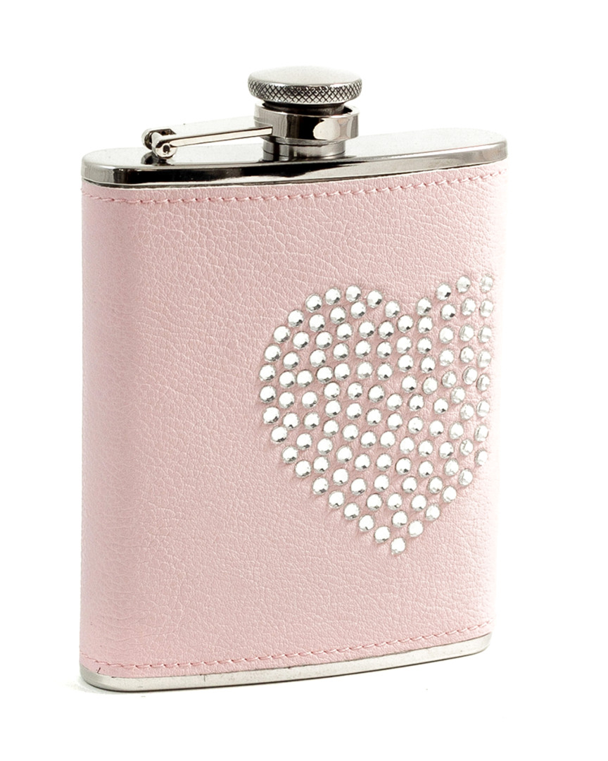 Bey-berk 6oz Stainless Steel Pink Leatherette Flask