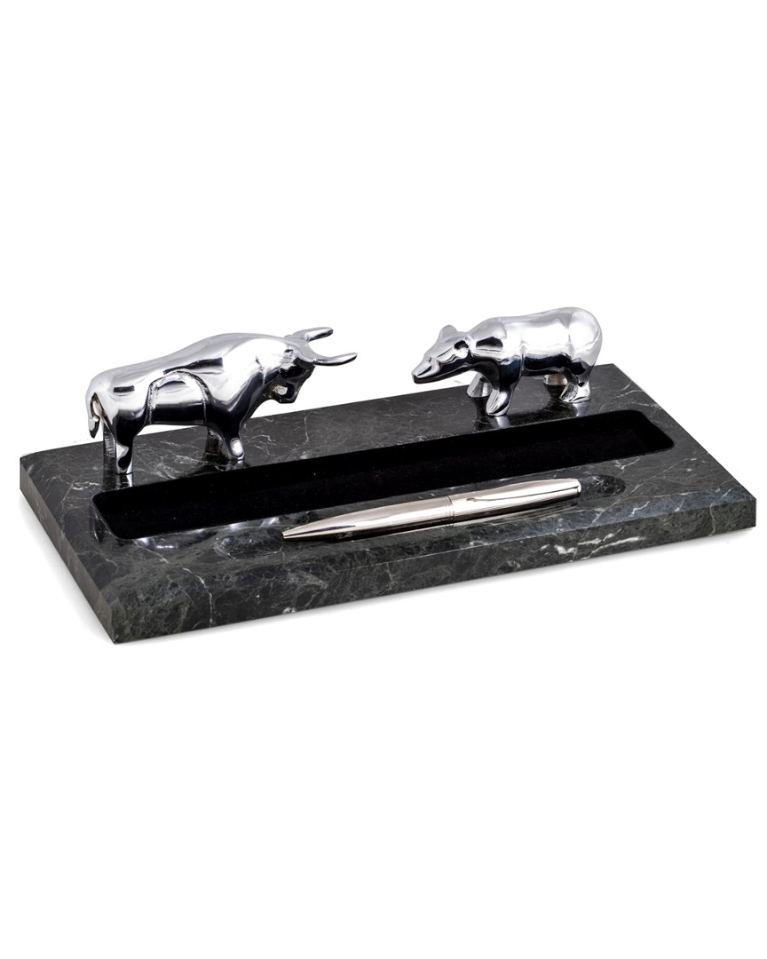 Image of Bey-Berk Black Zebra Marble Desk Top Pen Holder