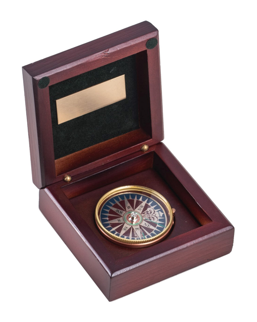 Bey-berk Brass Compass In Hinged Box