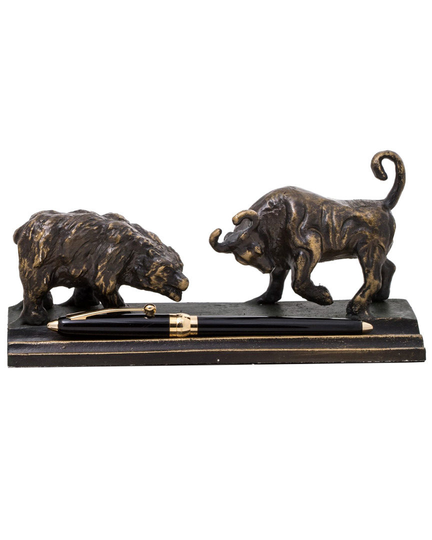Bey-berk Cast Metal Bull & Bear Double Pen Holder