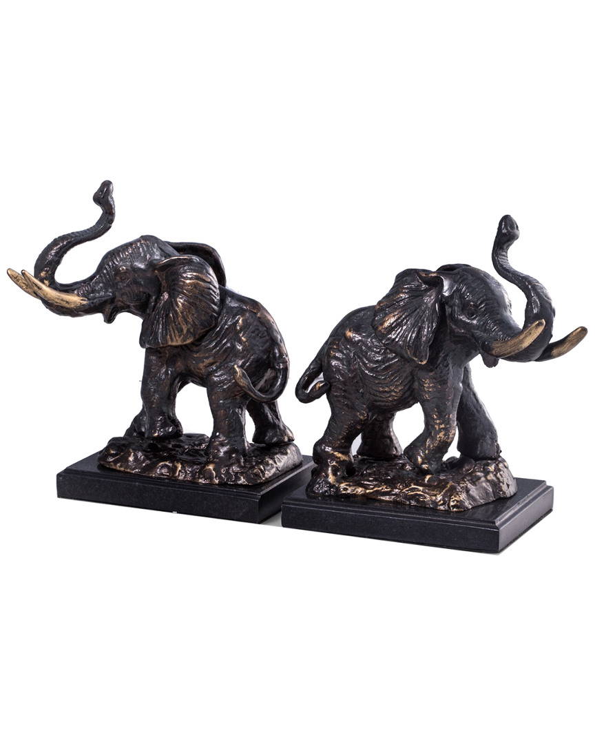 Bey-berk Cast Metal Elephant Bookends In Brown