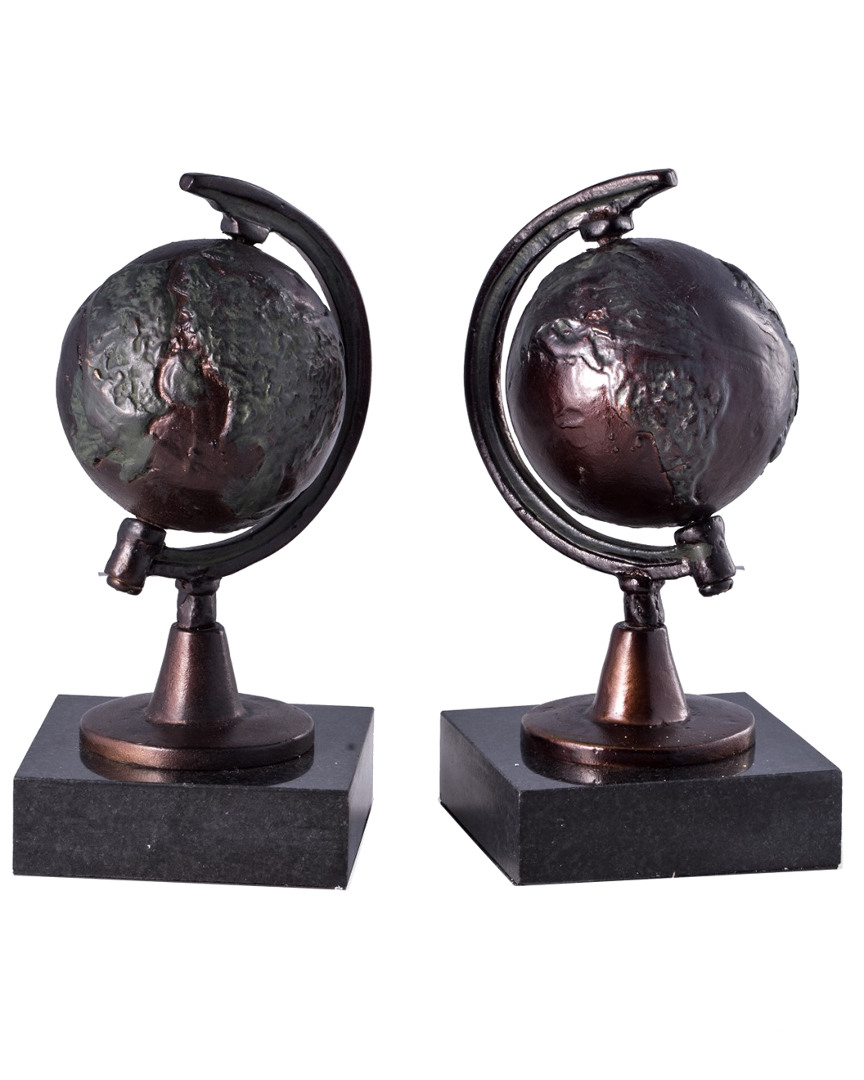 Bey-berk Cast Metal Revolving Globe Bookends