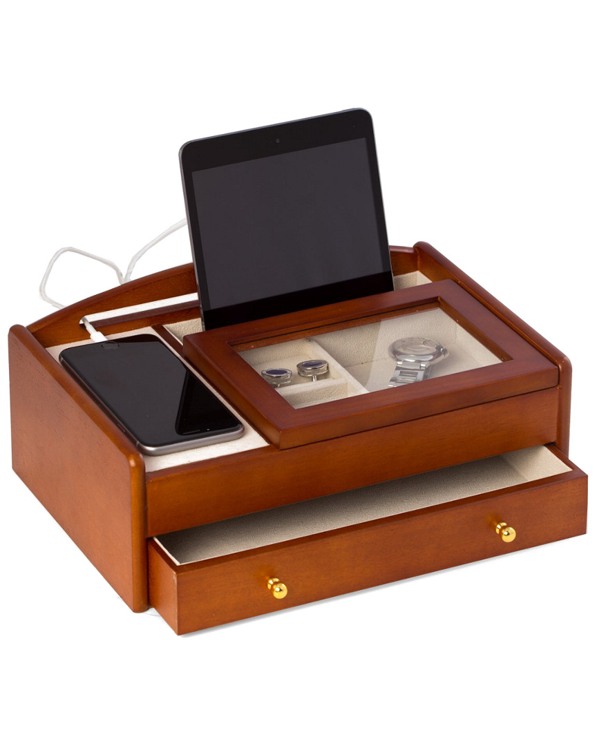 Bey-berk Cherry Wood Valet Box With A Storage Compartment