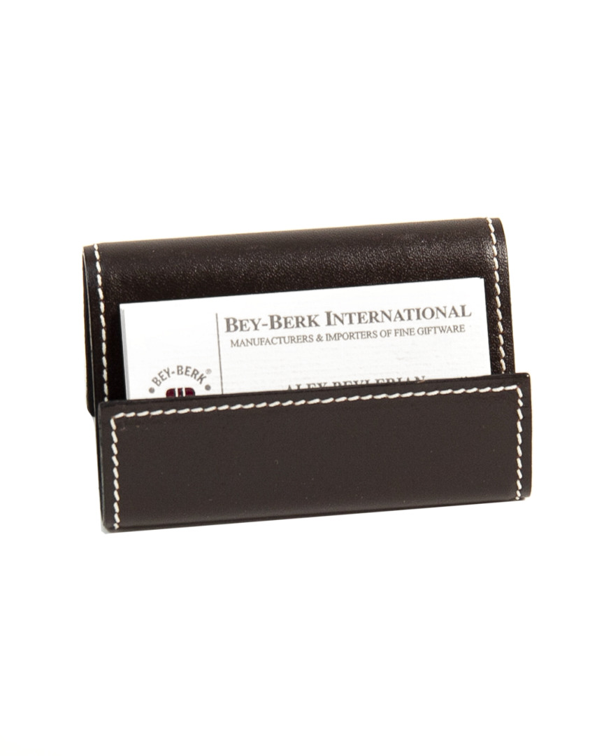 Bey-berk Coco Brown Leather Business Card Holder