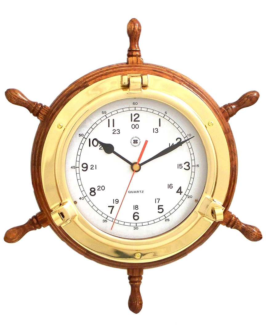 Bey-berk Lacquered Brass Porthole Quartz Clock