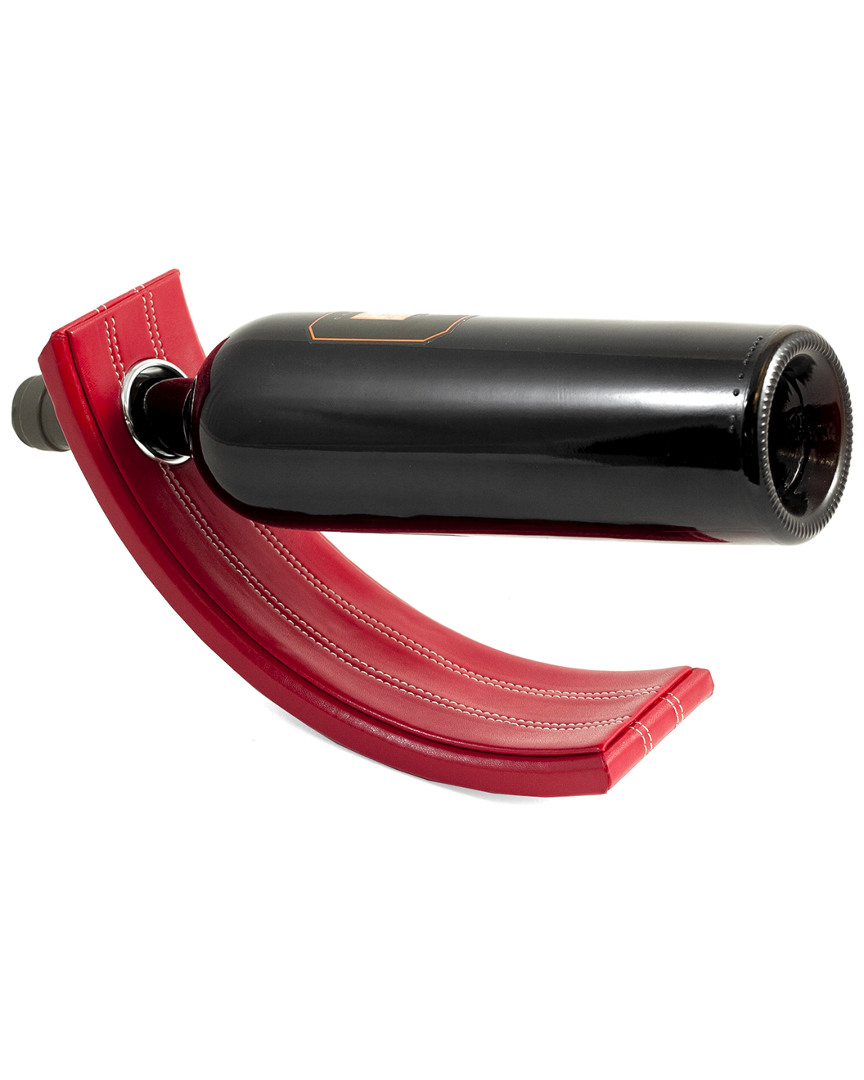 Bey-berk Red Leather Balancing Wine Bottle Stand In Black