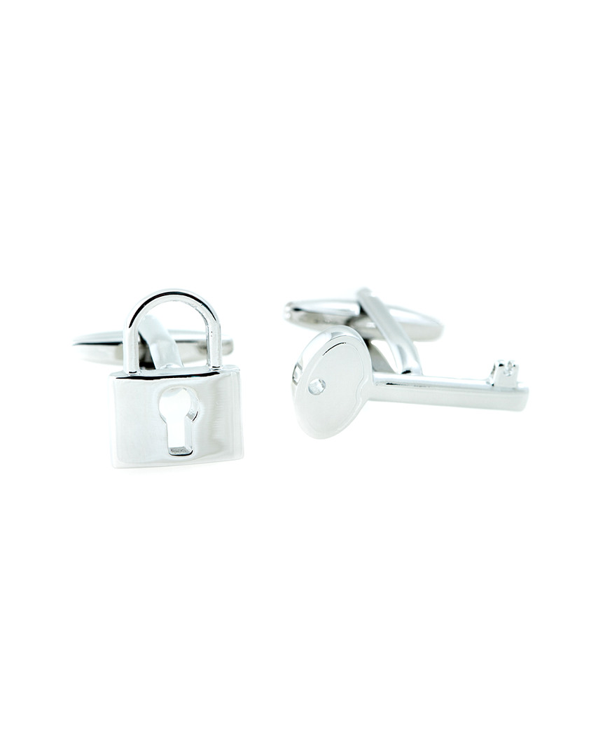 Bey-berk Rhodium Plated Lock & Key Design Cufflinks