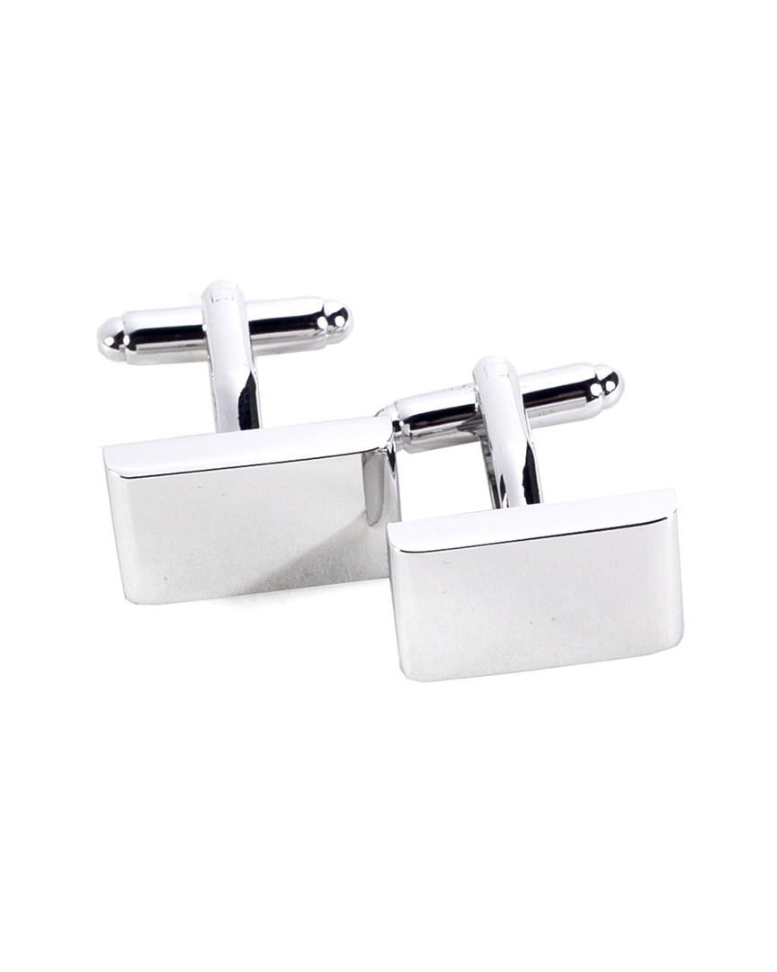 Bey-berk Rhodium Plated Rectangular Cufflinks
