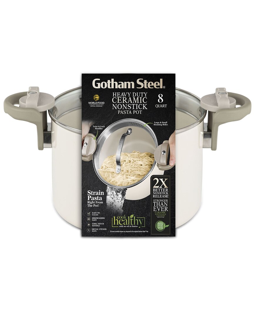 Gotham Steel Ultra Nonstick Ceramic 8qt Pasta Pot With Strainer, Twist & Lock Handles