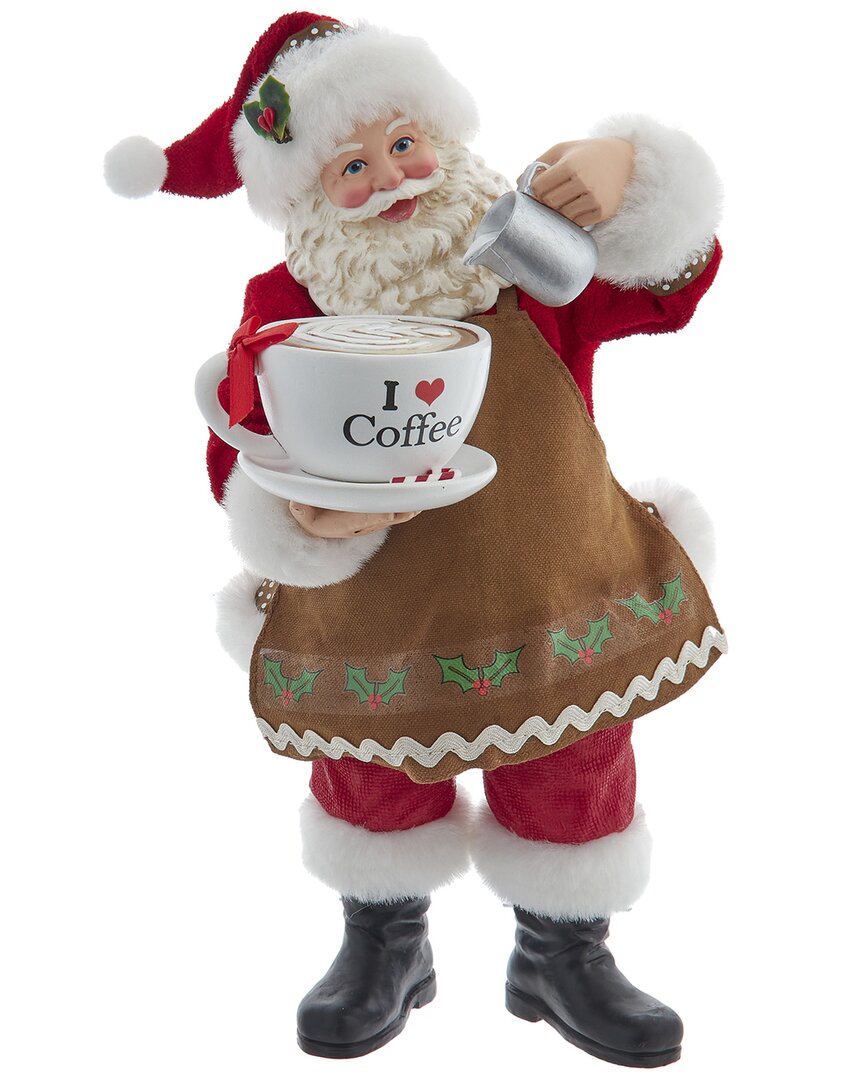 Kurt Adler 10.5-inch Fabriché Santa With Oversized I Love Coffee Cup & Creamer In Brown