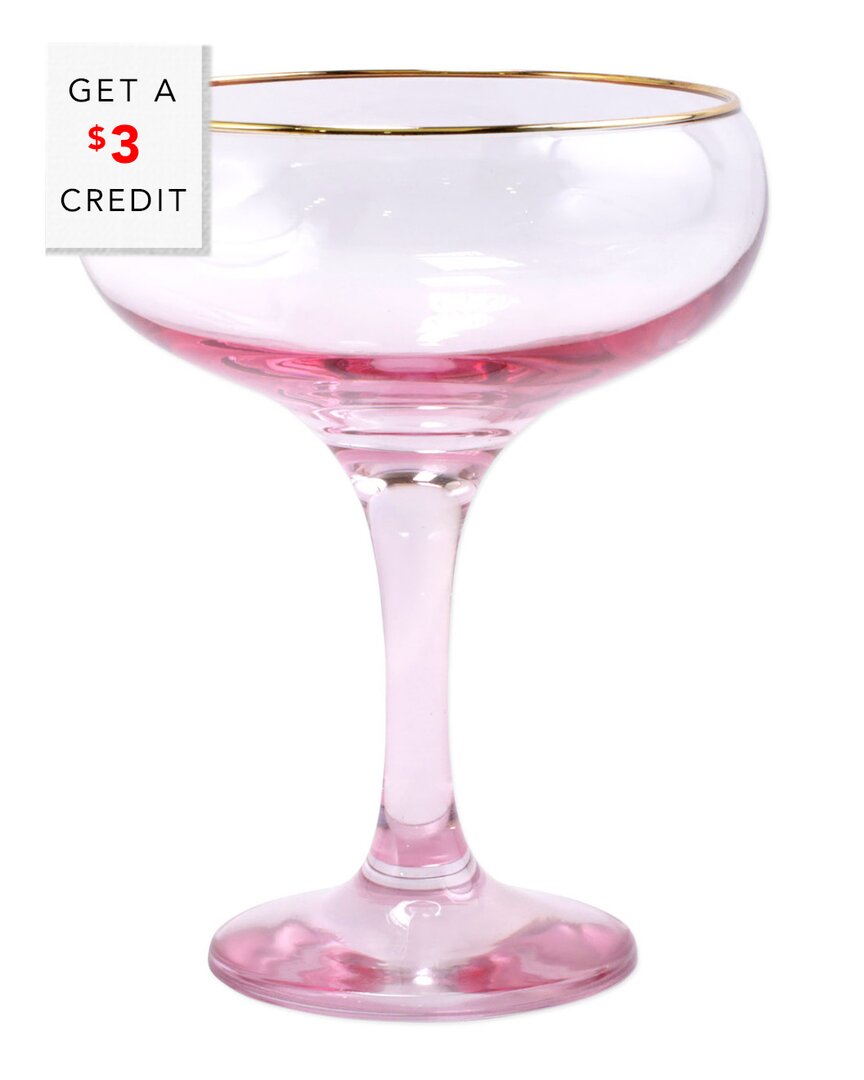Vietri Viva By  Rainbow Pink Coupe Champagne Glass With $3 Credit