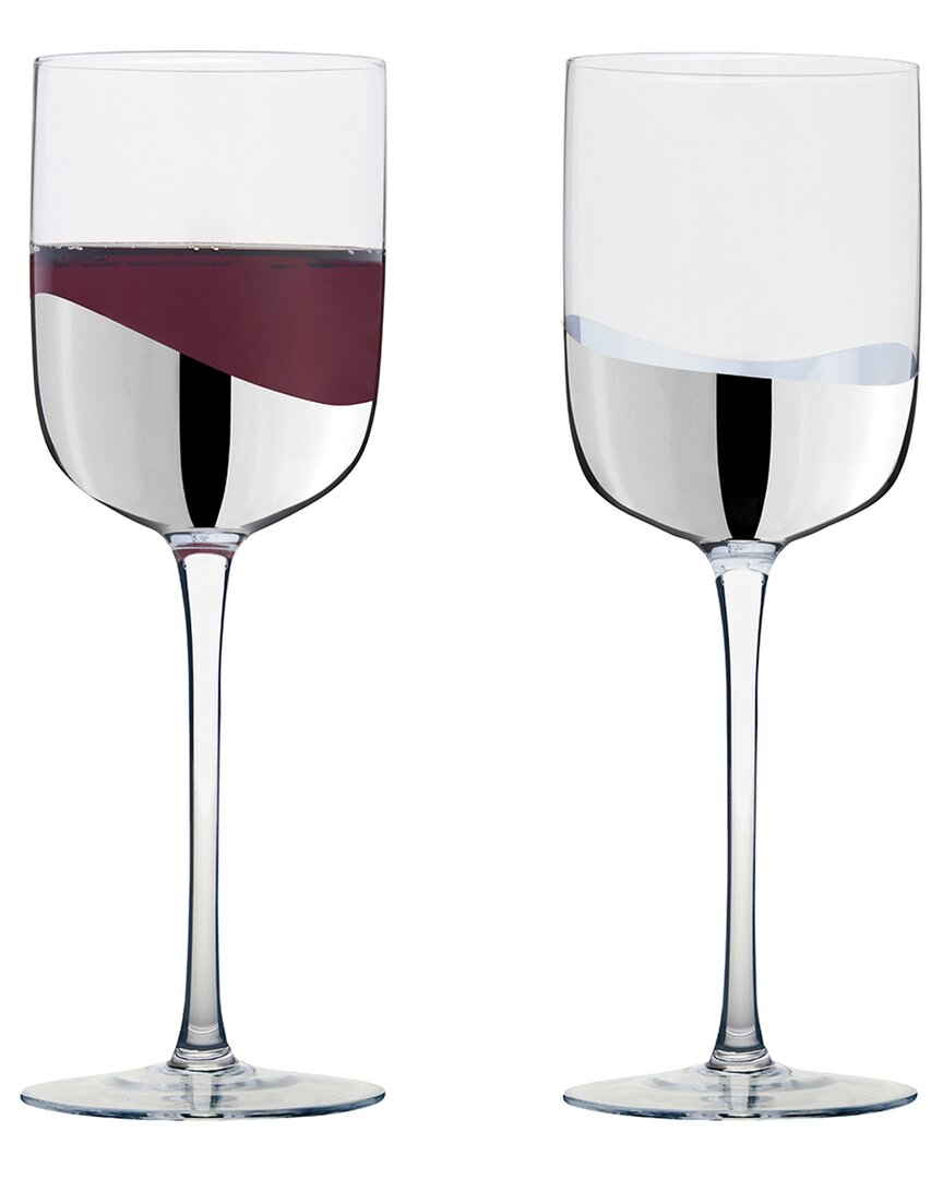 Anton Studio Designs Set Of 2 Wave Wine Glasses In Silver