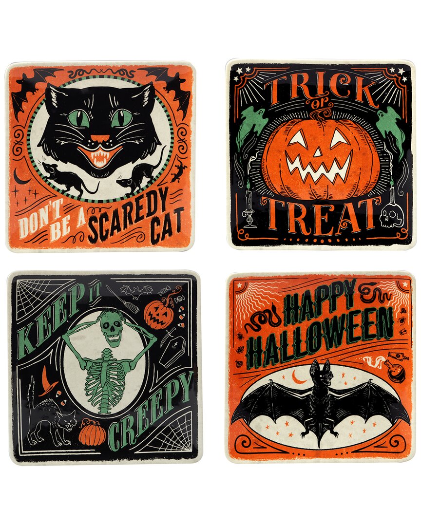 Certified International Scaredy Cat Set Of 4 Dessert Plates In Multicolor
