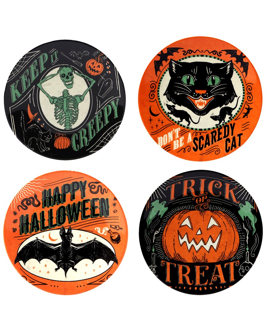Certified International Scaredy Cat Set Of 4 Canape Plates In Multicolor