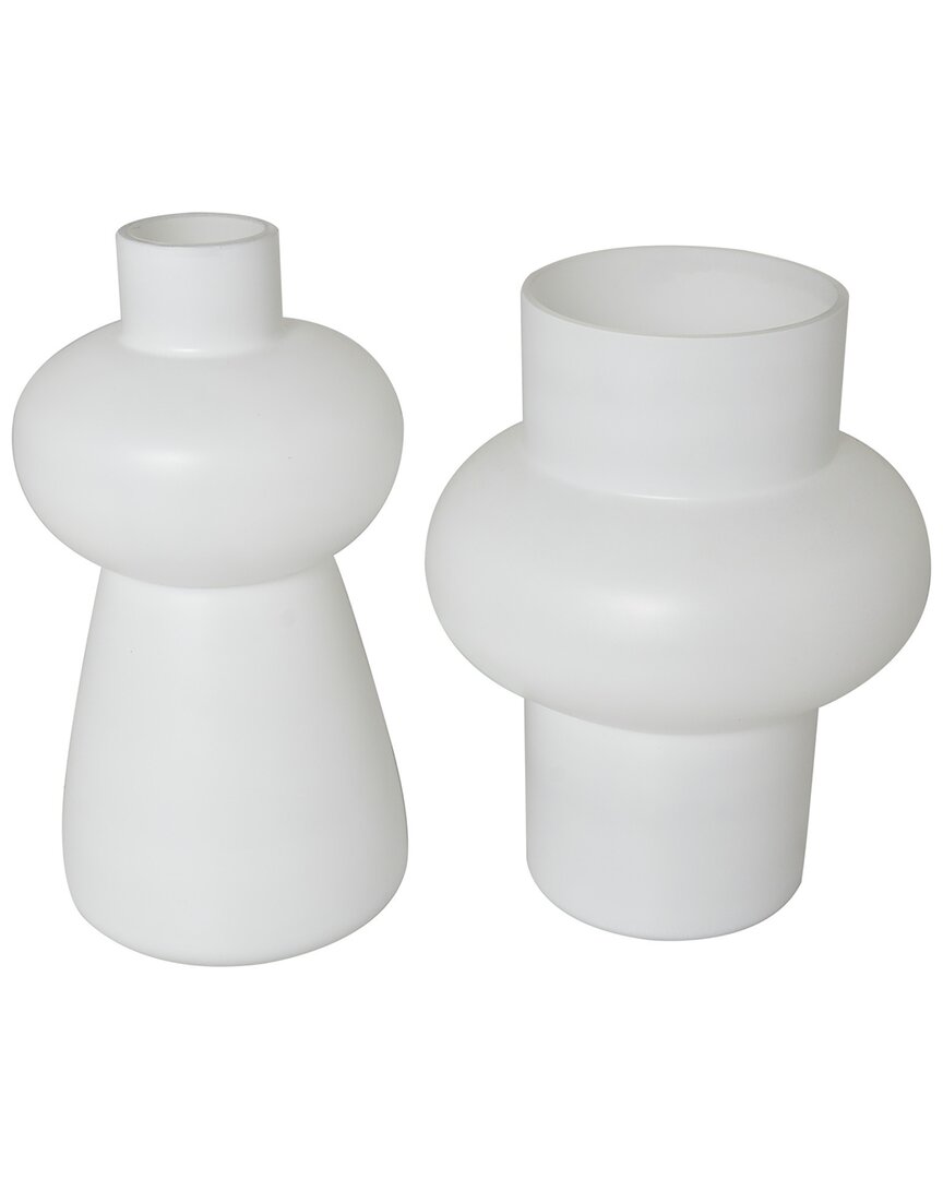 Peyton Lane Set Of 2 White Glass Trumpet Vase In White