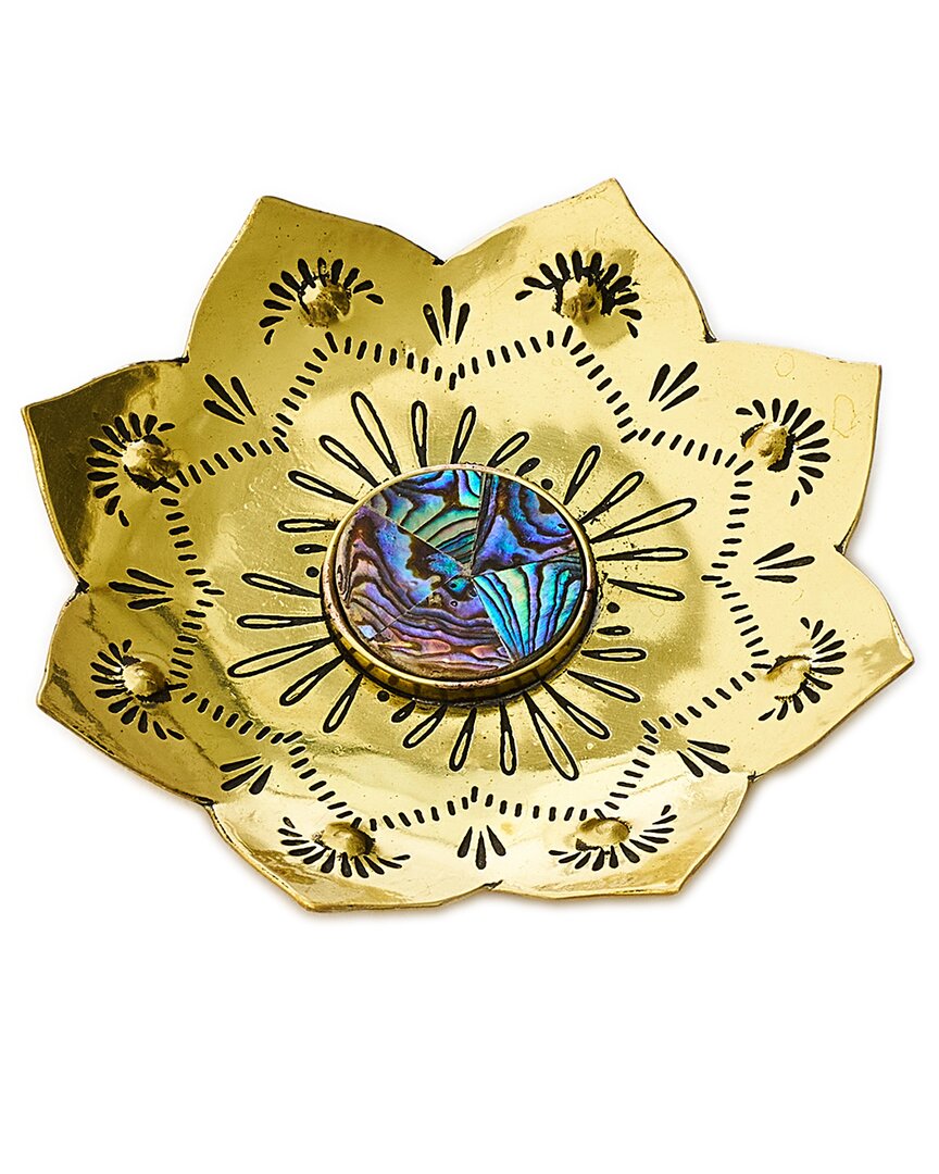 Matr Boomie Kairavini Lotus Brass & Abalone Catch All Tray/ring Dish In Multicolor
