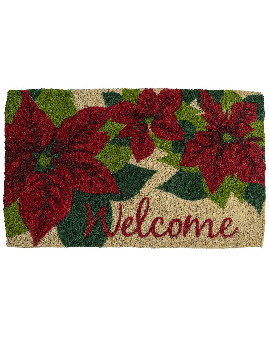 Entryways Poinsettia Welcome Handwoven Coconut Fiber Doormat In Red