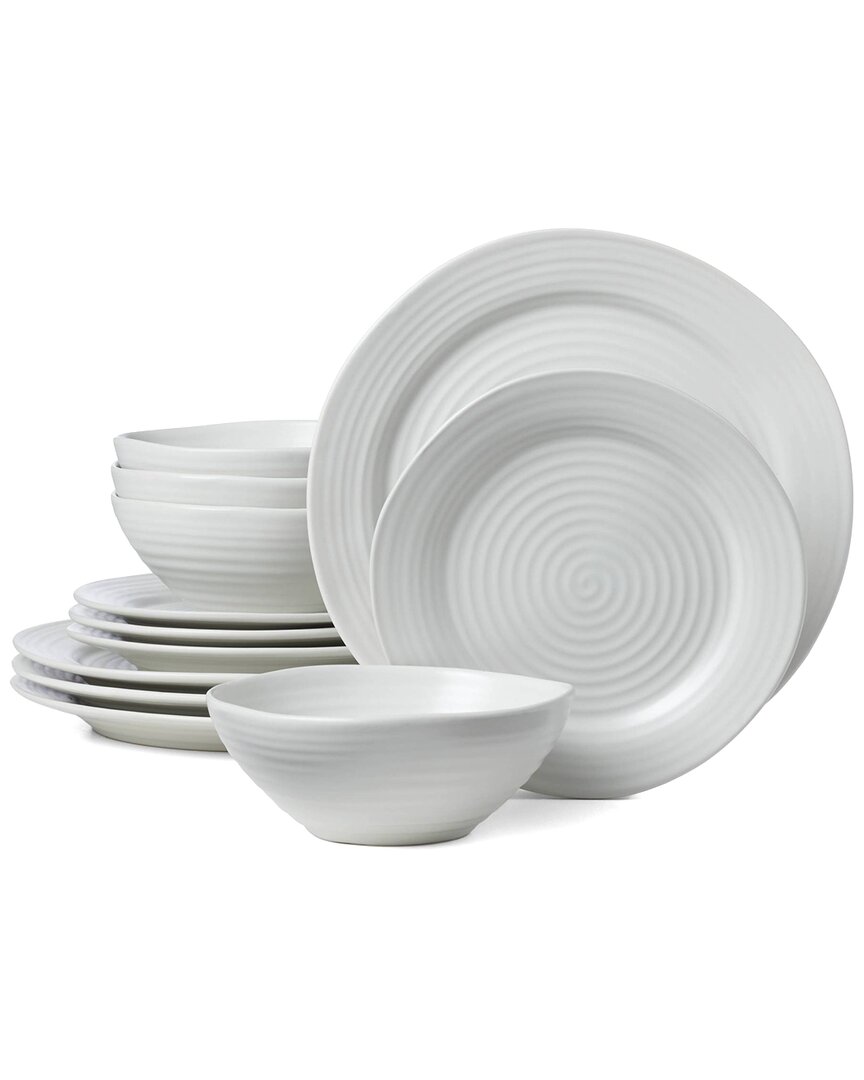 Oneida Ridge 12 Piece Dinnerware Set, Service For 4 In White