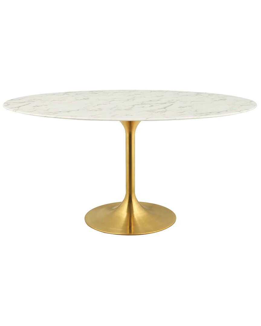 Modway Lippa 60in Oval Artificial Marble Dining Table In Gold