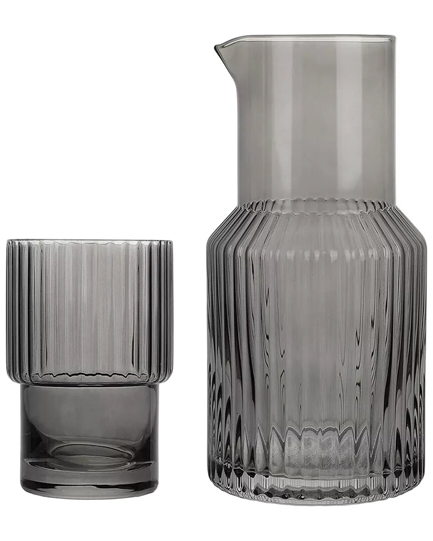 Jay Imports Ribbed Glass 2pc Carafe Set In Gray