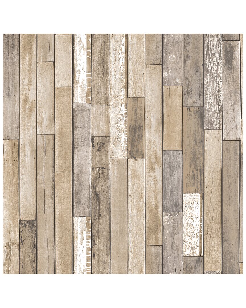 Inhome Weathered Plank Barn Peel & Stick Wallpaper In Brown