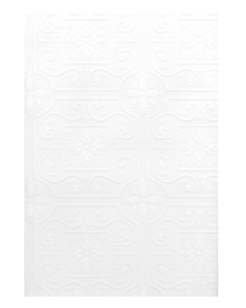 Brewster Talavera White Flower Tile Paintable Wallpaper