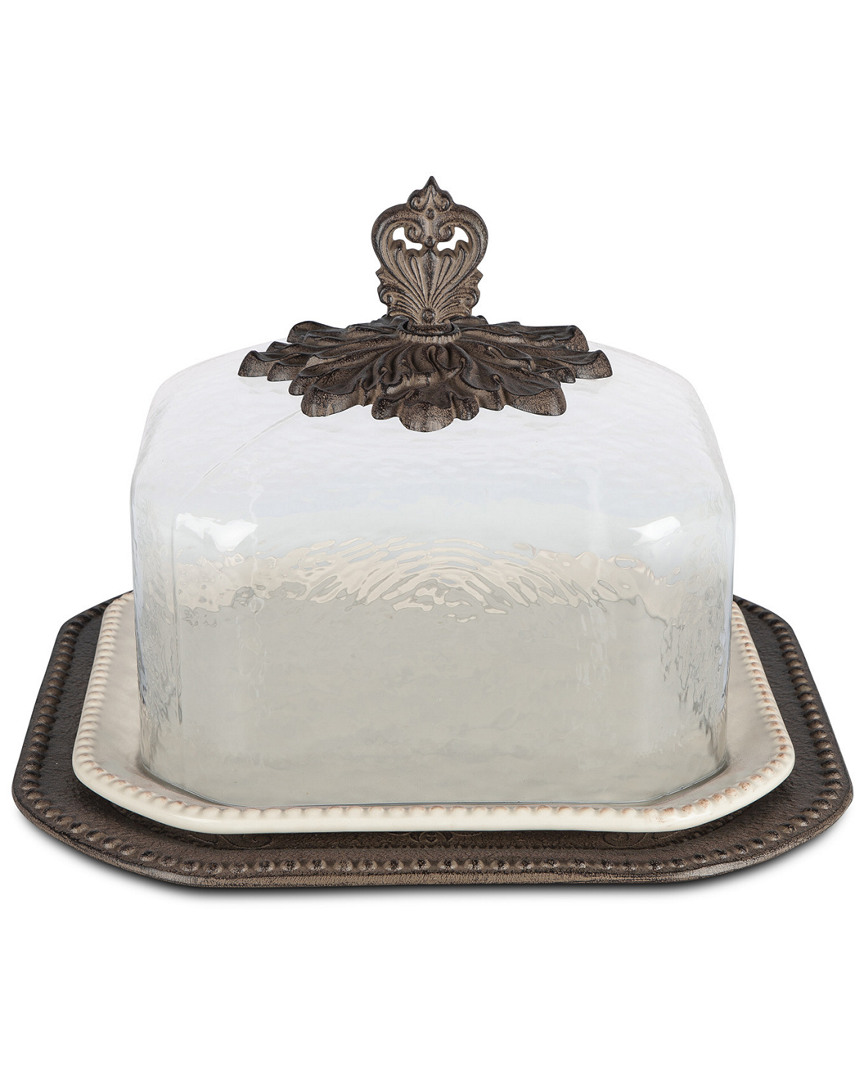Gerson International Pastry Keeper With Glass Dome & Acanthus Leaf Metal Base