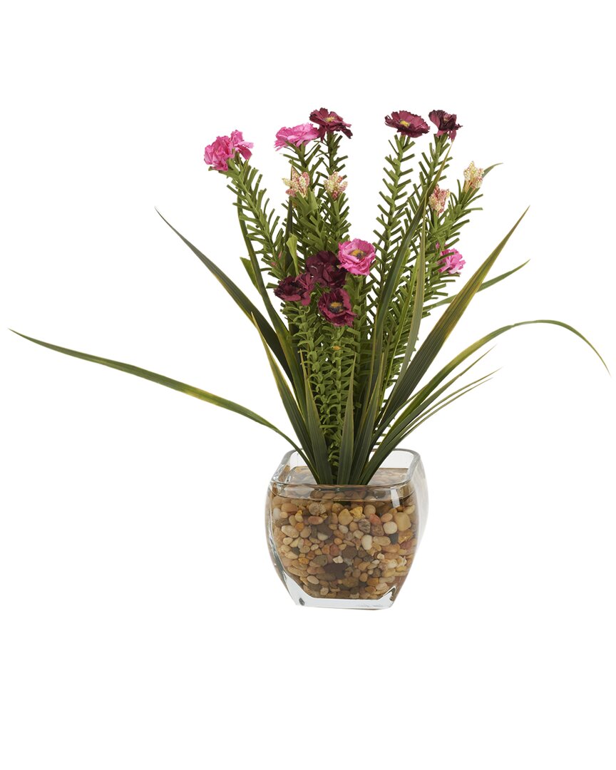 D&w Silks Pink Wild Flowers In Glass Cube In Pink