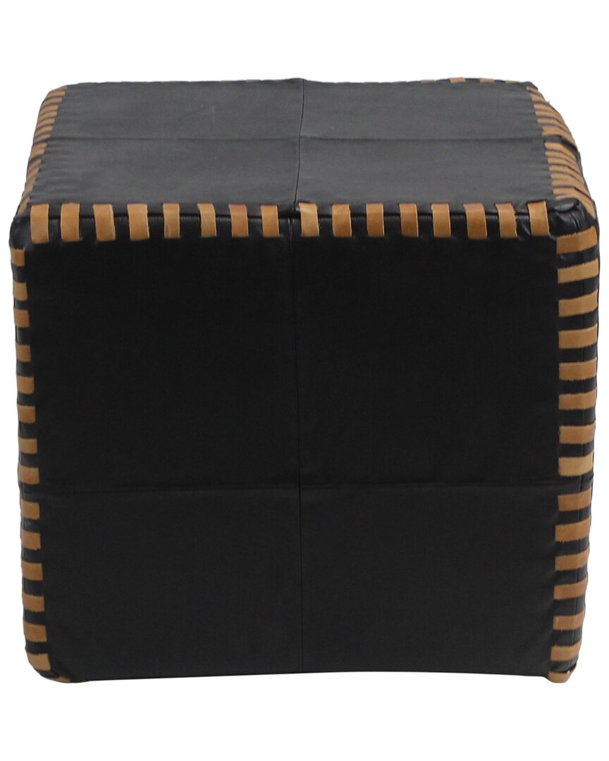 Peninsula Home Collection 20in Stitched Leather Cube In Black