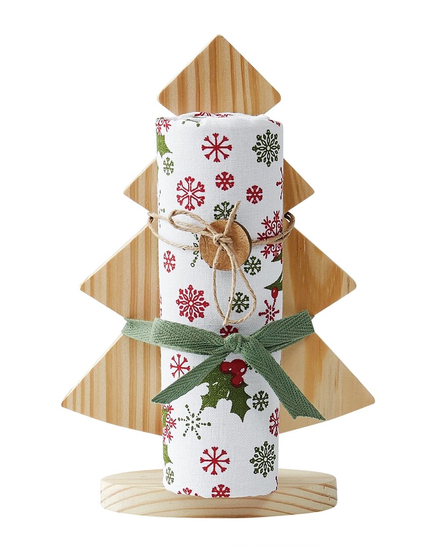Seasons Tree & Snowflake Kitchen Towel & Wooden Tree Gift Set In Multi